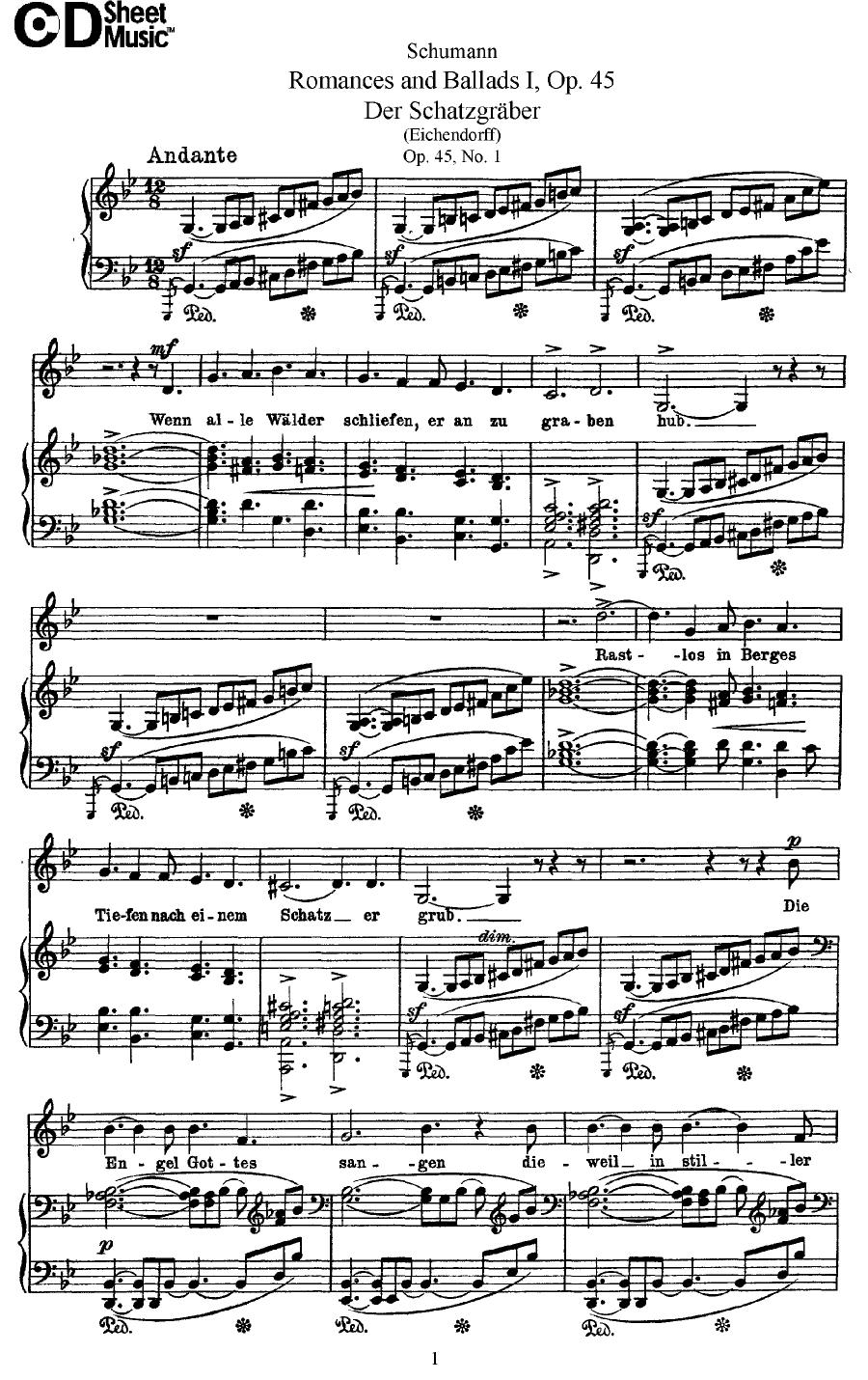 Lieder 1: Schumann, Romances and Ballads 1, Op.45 by WBaxley Music Subito Music Corp && Stephens Pub. Co