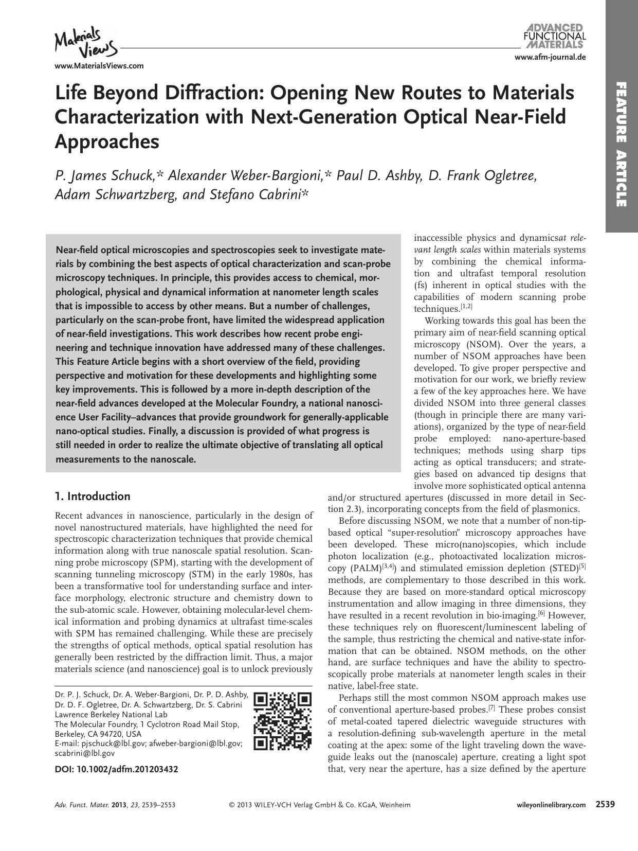 Life Beyond Diffraction: Opening New Routes to Materials Characterization with NextGeneration Optical NearField Approaches by wbpm