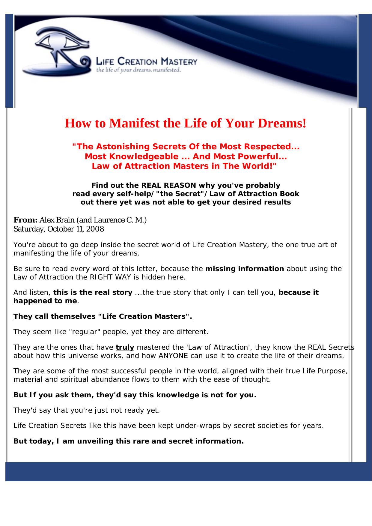Life Creation Mastery - Taking The Law Of Attraction To The Next Level. by Best of Kuszter's Collection