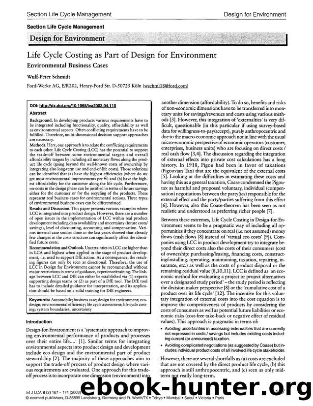 Life Cycle costing as part of design for environment environmental business cases by Unknown