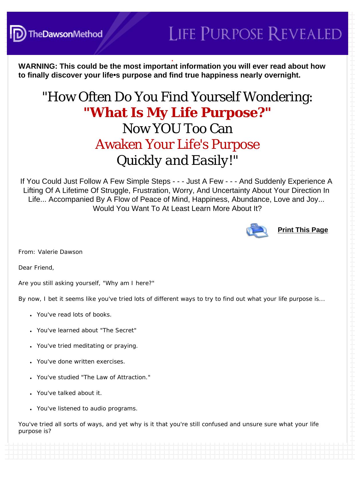 Life Purpose Revealed - Law Of Attraction Market. by Best of Kuszter's Collection
