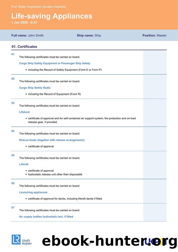 Life Saving Appliances Checklist by Unknown
