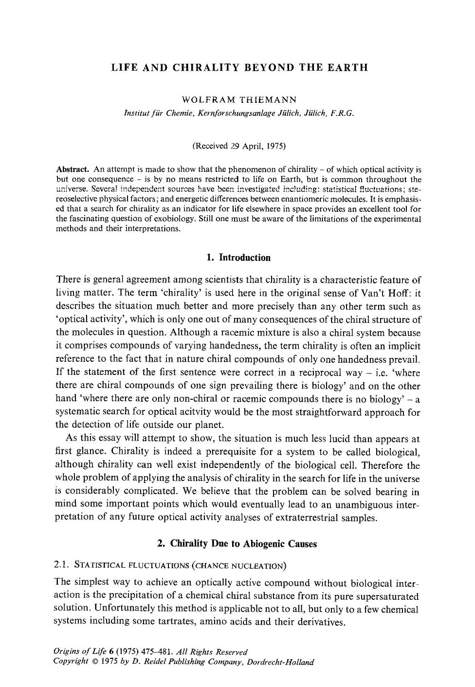 Life and chirality beyond the earth by Unknown