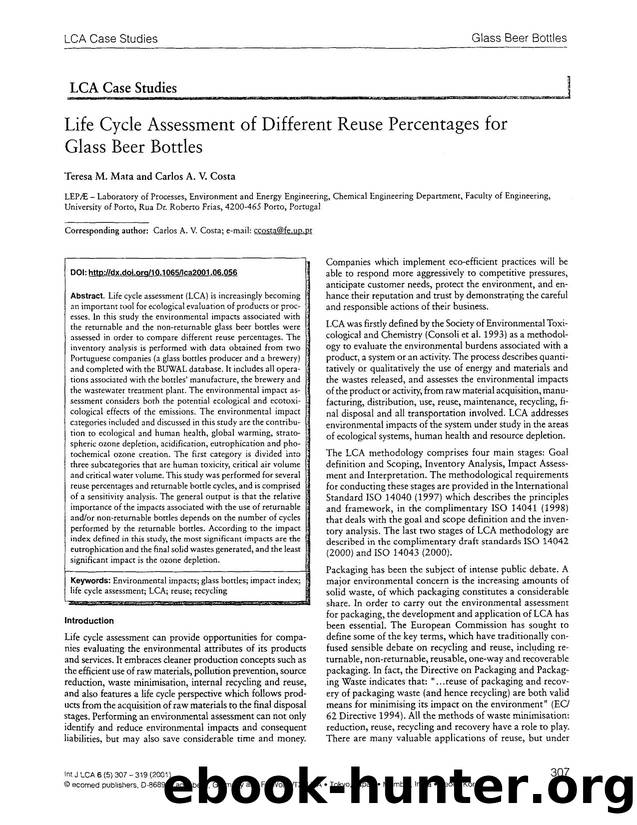 Life cycle assessment of different reuse percentages for glass beer bottles by Unknown