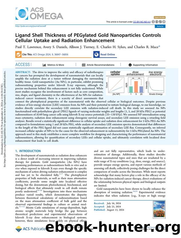Ligand Shell Thickness of PEGylated Gold Nanoparticles Controls Cellular Uptake and Radiation Enhancement by Paul T. Lawrence Avery S. Daniels Allison J. Tierney E. Charles H. Sykes & Charles R. Mace