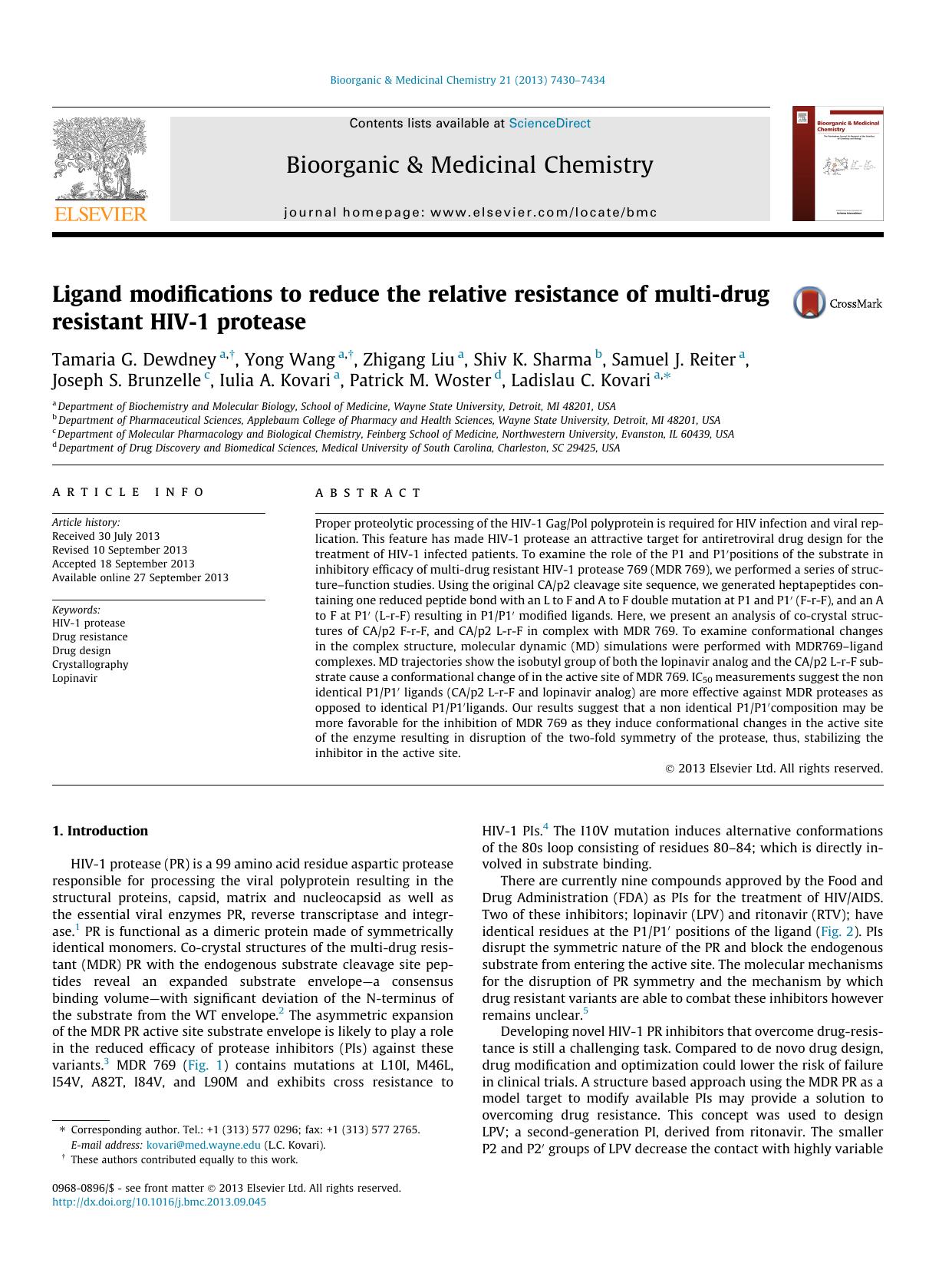 Ligand modifications to reduce the relative resistance of multi-drug resistant HIV-1 protease by unknow