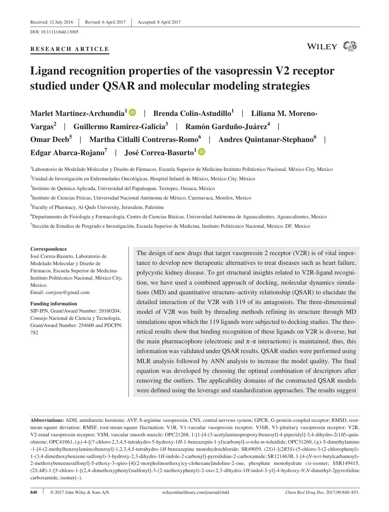Ligand recognition properties of the vasopressin V2 receptor studied under QSAR and molecular modeling strategies by unknow