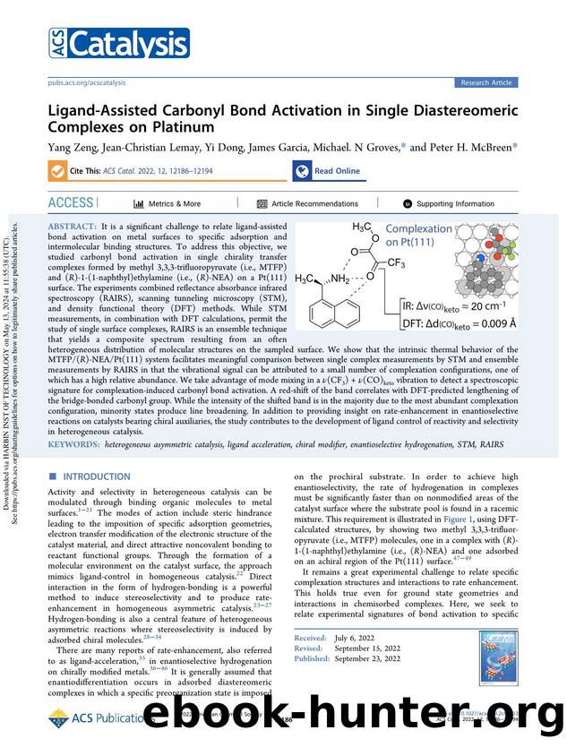 Ligand-Assisted Carbonyl Bond Activation in Single Diastereomeric Complexes on Platinum by Yang Zeng Jean-Christian Lemay Yi Dong James Garcia Michael. N Groves & Peter H. McBreen
