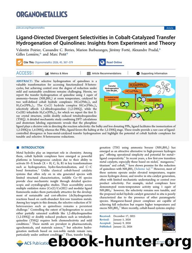 Ligand-Directed Divergent Selectivities in Cobalt-Catalyzed Transfer Hydrogenation of Quinolines: Insights from Experiment and Theory by unknow