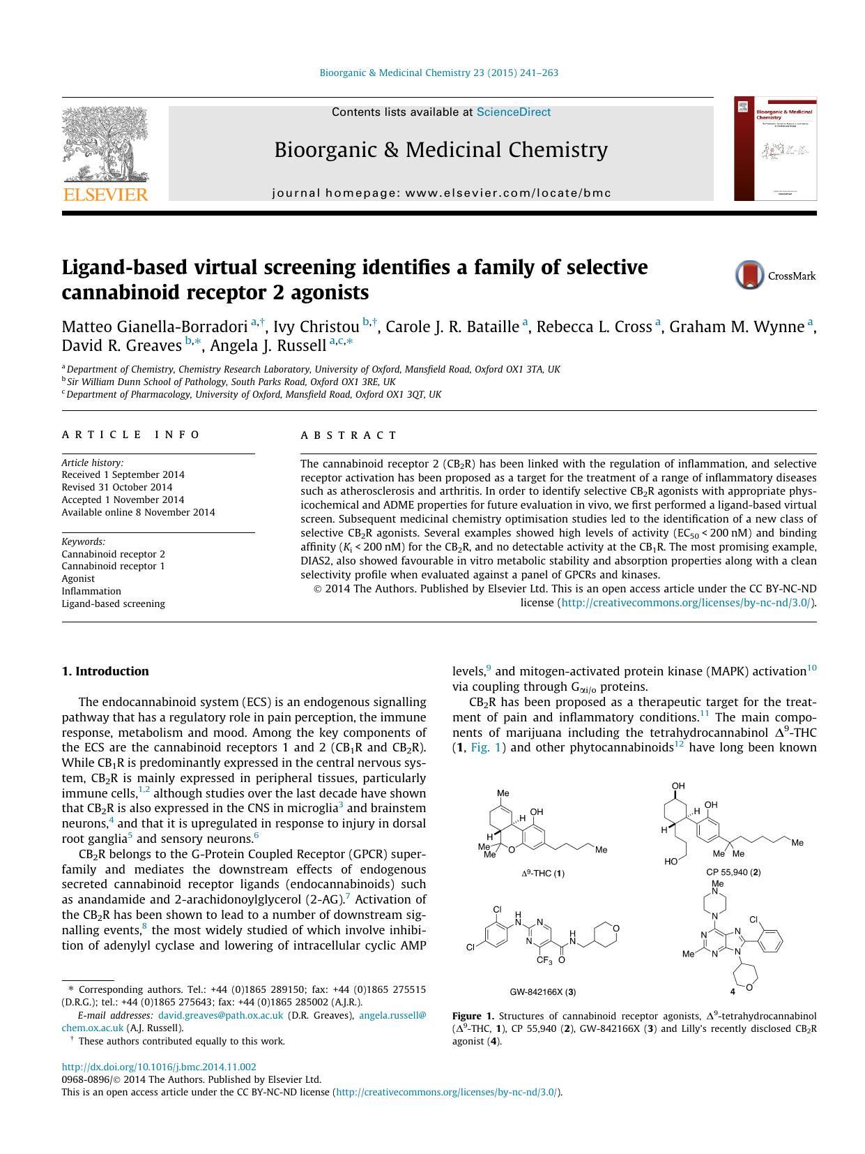 Ligand-based virtual screening identifies a family of selective cannabinoid receptor 2 agonists by unknow