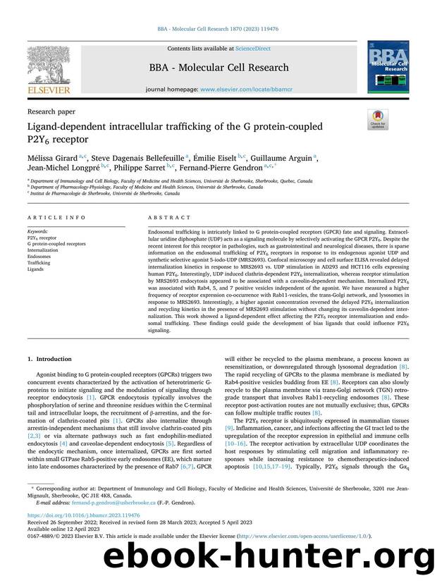 Ligand-dependent intracellular trafficking of the G protein-coupled P2Y6 receptor by unknow