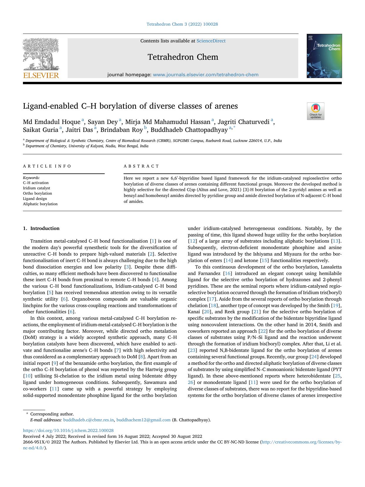 Ligand-enabled C-H borylation of diverse classes of arenes by unknow