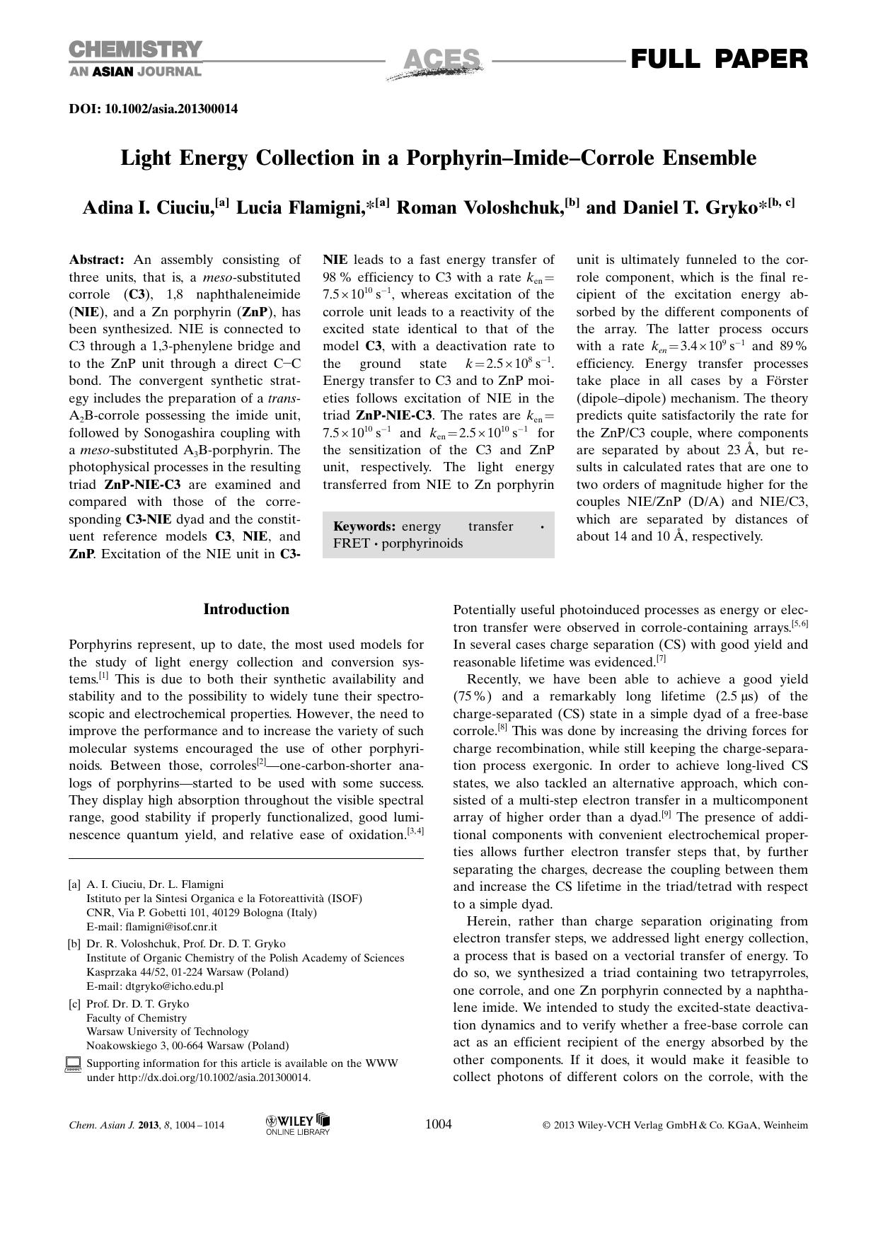 Light Energy Collection in a PorphyrinImideCorrole Ensemble by Unknown