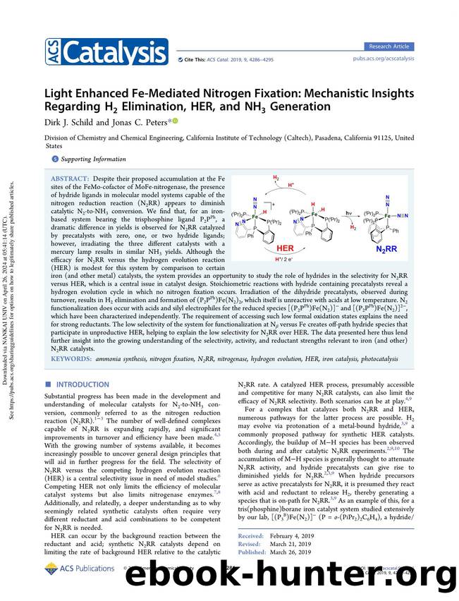 Light Enhanced Fe-Mediated Nitrogen Fixation: Mechanistic Insights Regarding H2 Elimination, HER, and NH3 Generation by Dirk J. Schild & Jonas C. Peters
