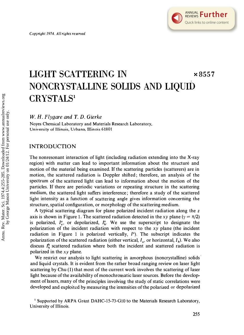 Light Scattering in Noncrystalline Solids and Liquid Crystals by W H Flygare & T D Gierke