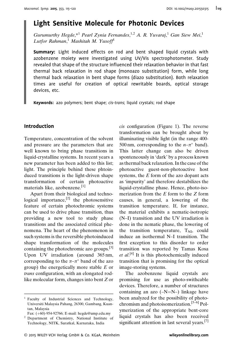 Light Sensitive Molecule for Photonic Devices by Unknown