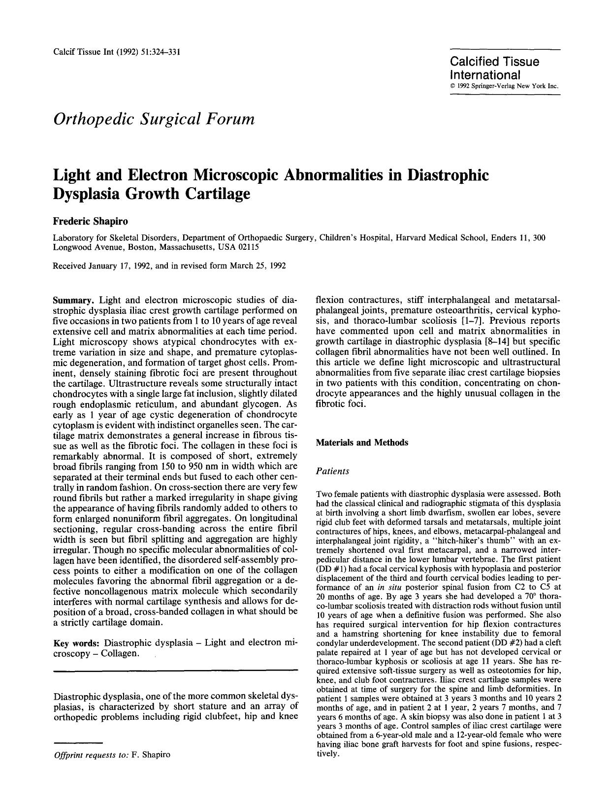 Light and electron microscopic abnormalities in diastrophic dysplasia growth cartilage by Unknown