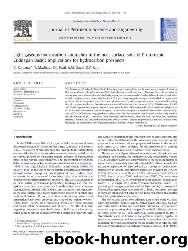 Light gaseous hydrocarbon anomalies in the near surface soils of Proterozoic Cuddapah Basin: Implications for hydrocarbon prospects by G. Kalpana & T. Madhavi & D.J. Patil & A.M. Dayal & S.V. Raju