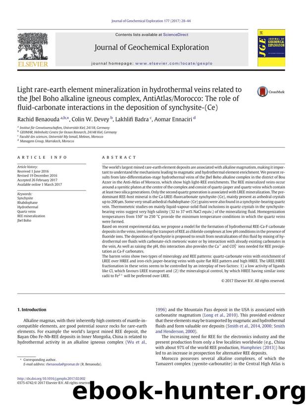 Light rare-earth element mineralization in hydrothermal veins related to the Jbel Boho alkaline igneous complex, AntiAtlasMorocco: The role of fluid-carbonate interactions in the d by Rachid Benaouda & Colin W. Devey & Lakhlifi Badra & Aomar Ennaciri