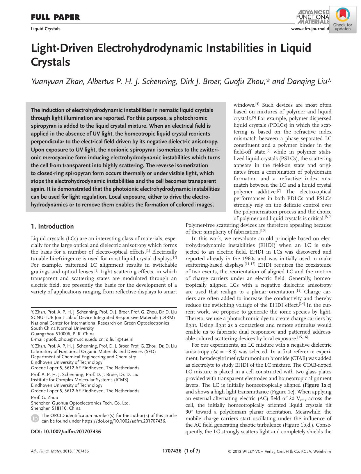 LightâDriven Electrohydrodynamic Instabilities in Liquid Crystals by Unknown