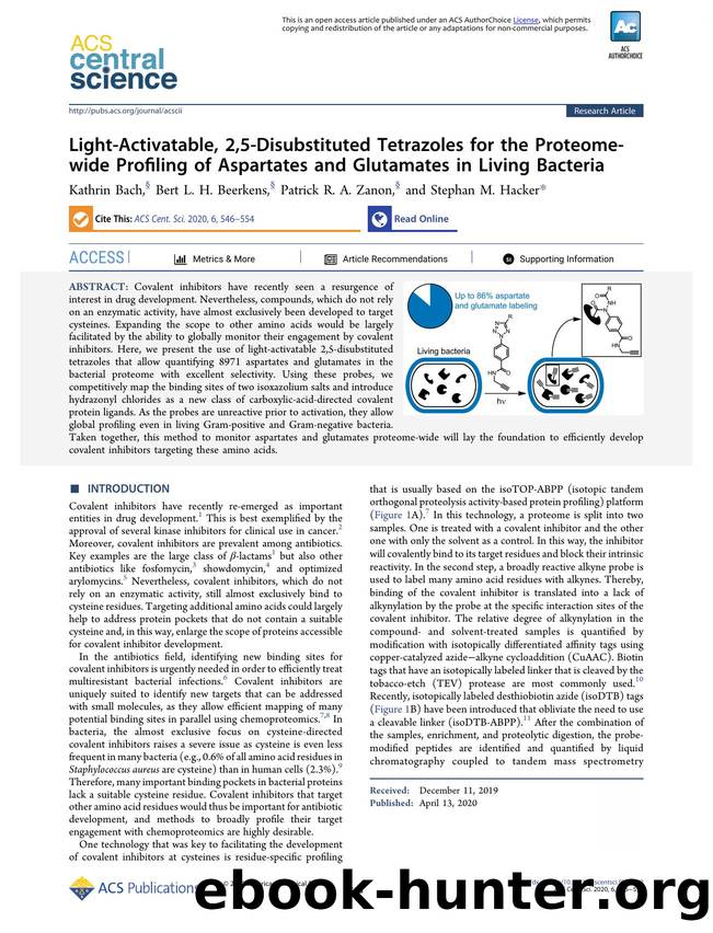 Light-Activatable, 2,5-Disubstituted Tetrazoles for the Proteome-wide Profiling of Aspartates and Glutamates in Living Bacteria by unknow