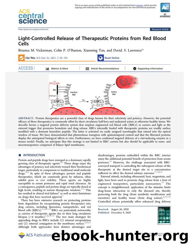 Light-Controlled Release of Therapeutic Proteins from Red Blood Cells by unknow