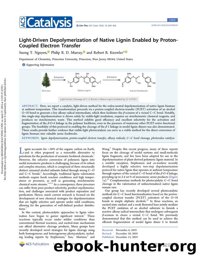 Light-Driven Depolymerization of Native Lignin Enabled by Proton-Coupled Electron Transfer by Suong T. Nguyen Philip R. D. Murray & Robert R. Knowles