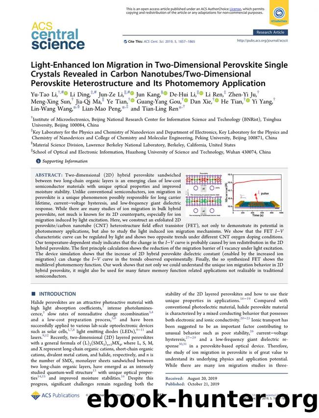Light-Enhanced Ion Migration in Two-Dimensional Perovskite Single Crystals Revealed in Carbon NanotubesTwo-Dimensional Perovskite Heterostructure and Its Photomemory Application by unknow