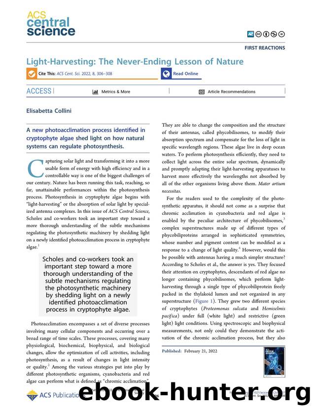 Light-Harvesting: The Never-Ending Lesson of Nature by Elisabetta Collini (ORCID: g/0000-0002-1019-9100)