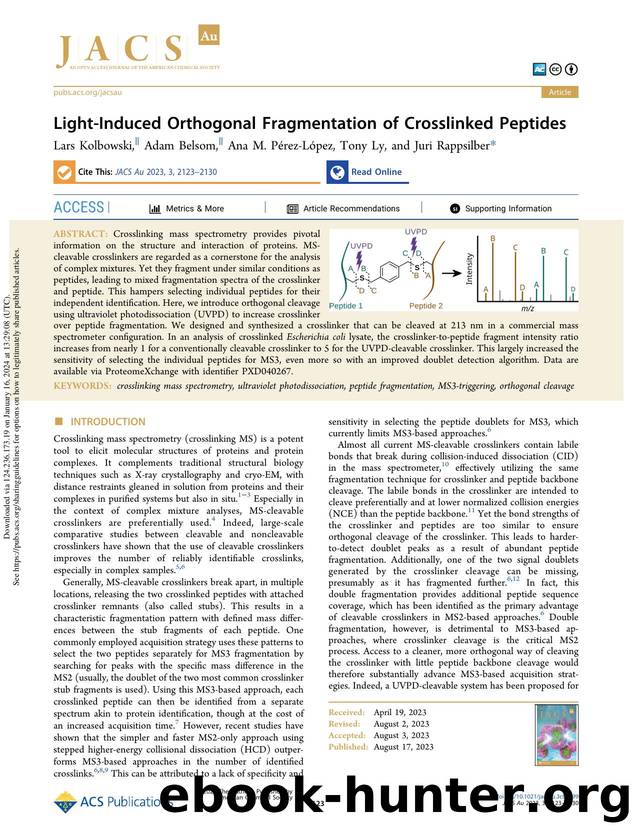 Light-Induced Orthogonal Fragmentation of Crosslinked Peptides by Lars Kolbowski Adam Belsom Ana M. Pérez-López Tony Ly & Juri Rappsilber