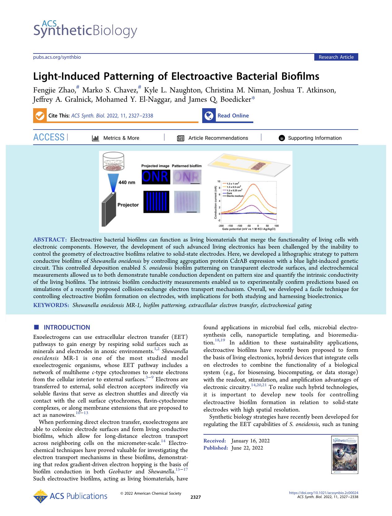 Light-Induced Patterning of Electroactive Bacterial Biofilms by unknow