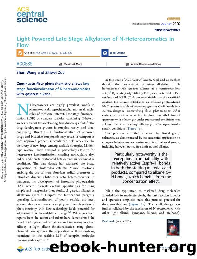 Light-Powered Late-Stage Alkylation of N-Heteroaromatics in Flow by Shun Wang and Zhiwei Zuo