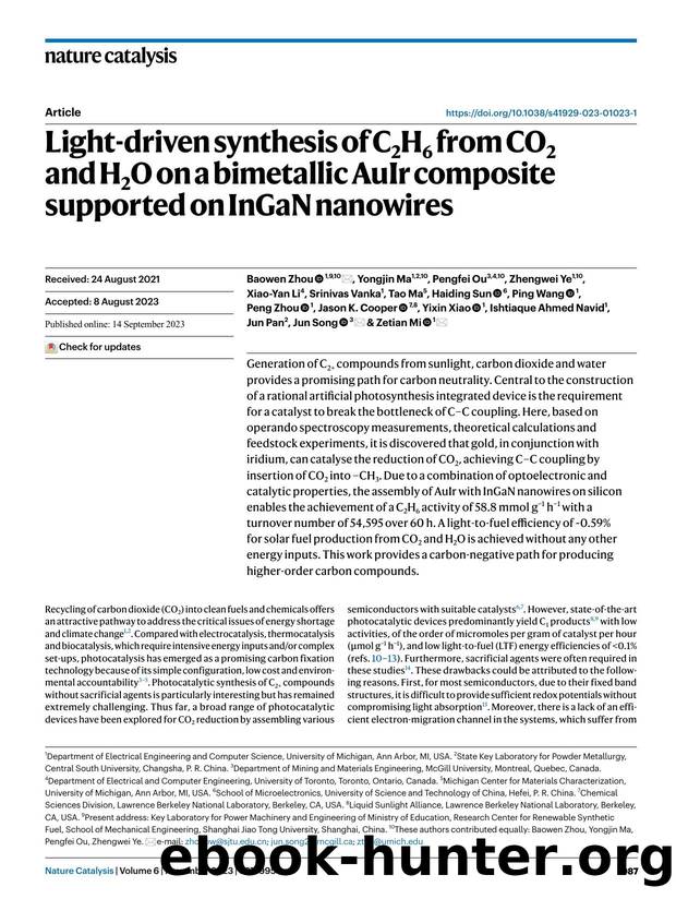 Light-driven synthesis of C2H6 from CO2 and H2O on a bimetallic AuIr composite supported on InGaN nanowires by unknow