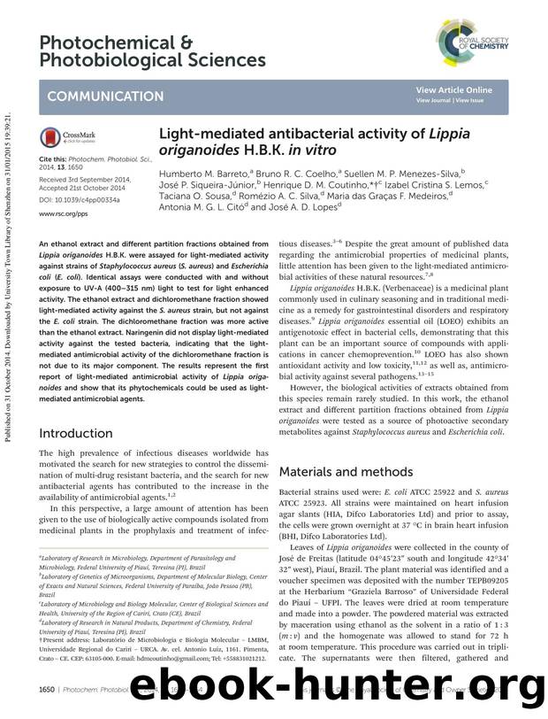 Light-mediated antibacterial activity of Lippia origanoides H.B.K. in vitro by unknow