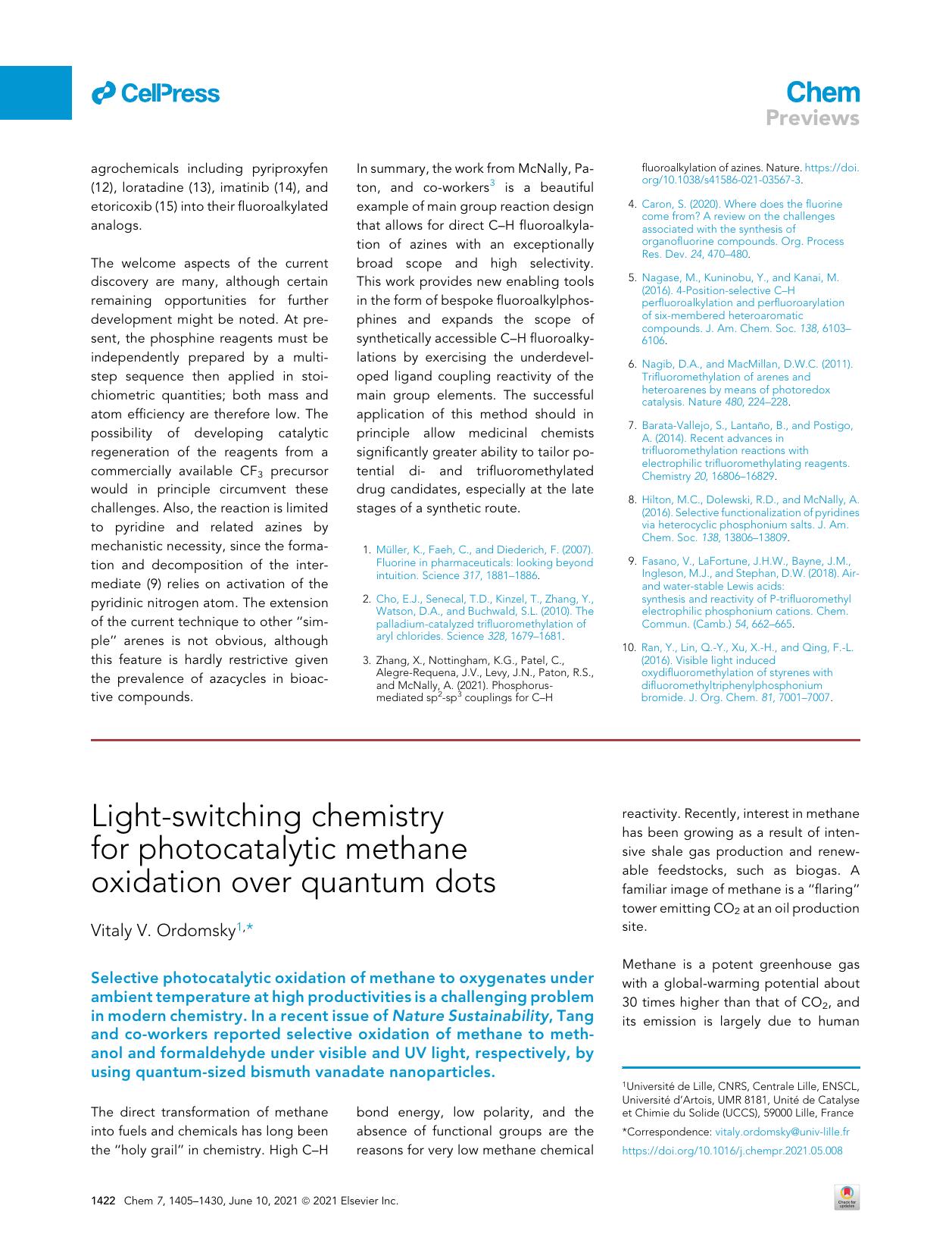 Light-switching chemistry for photocatalytic methane oxidation over quantum dots by Vitaly V. Ordomsky