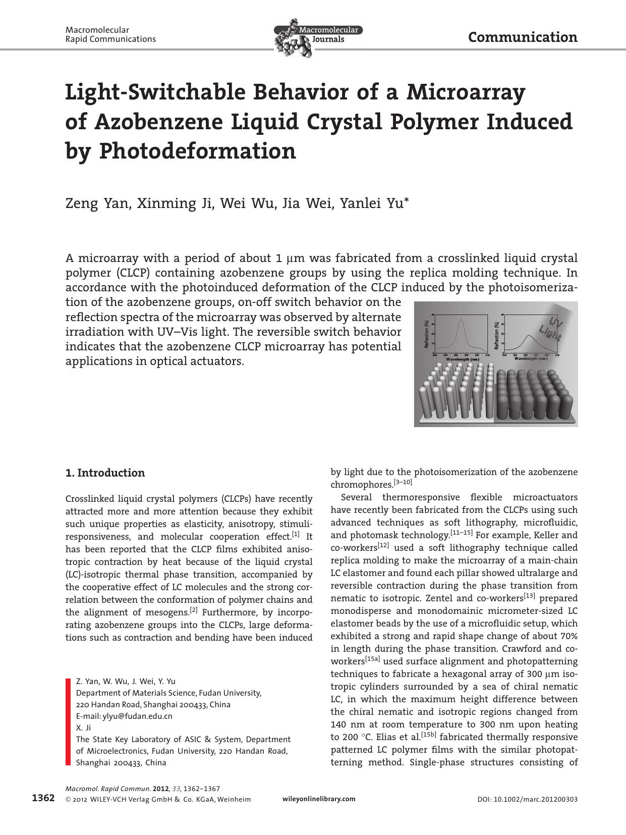 LightSwitchable Behavior of a Microarray of Azobenzene Liquid Crystal Polymer Induced by Photodeformation by vng
