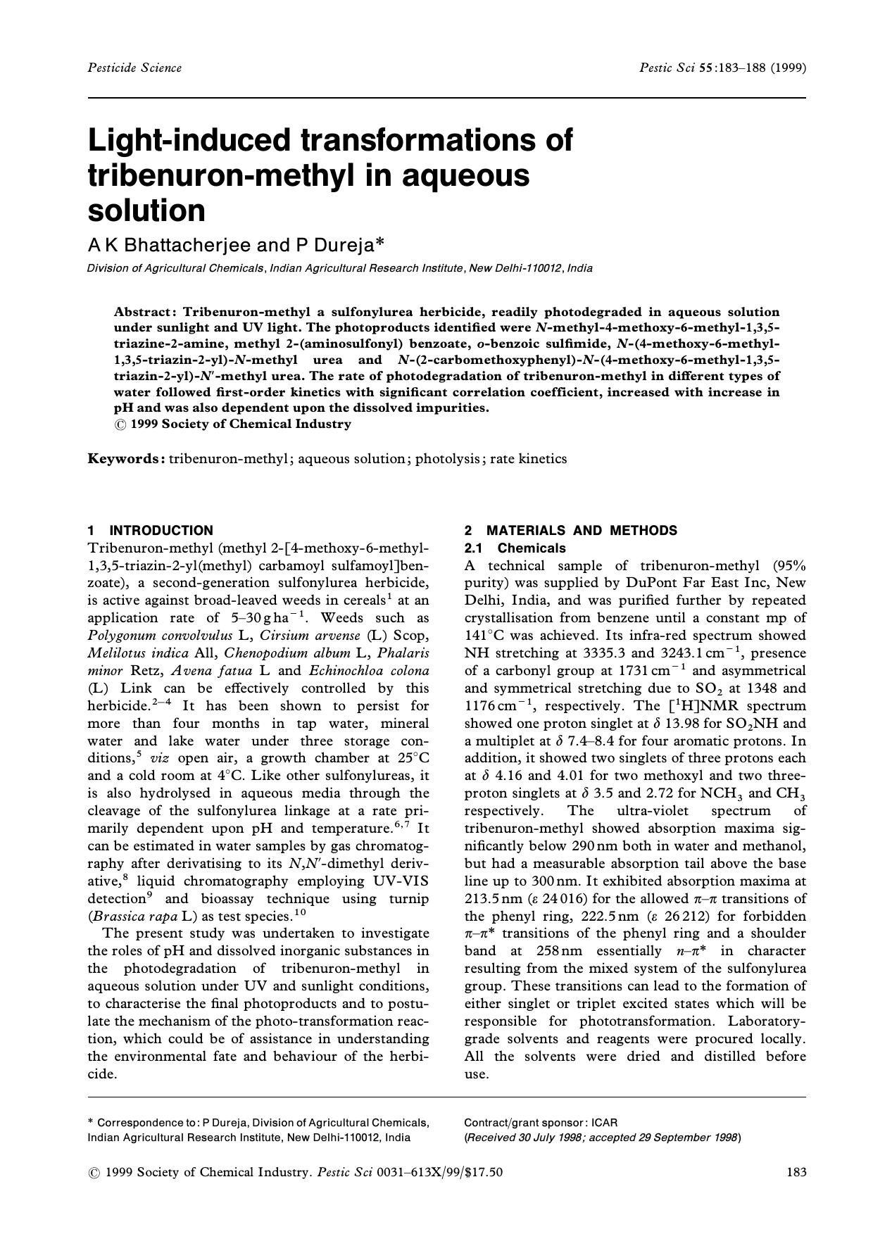Lightinduced transformations of tribenuronmethyl in aqueous solution by Unknown