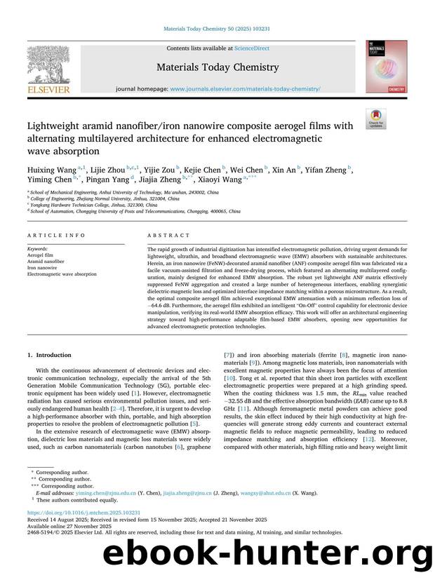 Lightweight aramid nanofiberiron nanowire composite aerogel films with alternating multilayered architecture for enhanced electromagnetic wave absorption by unknow