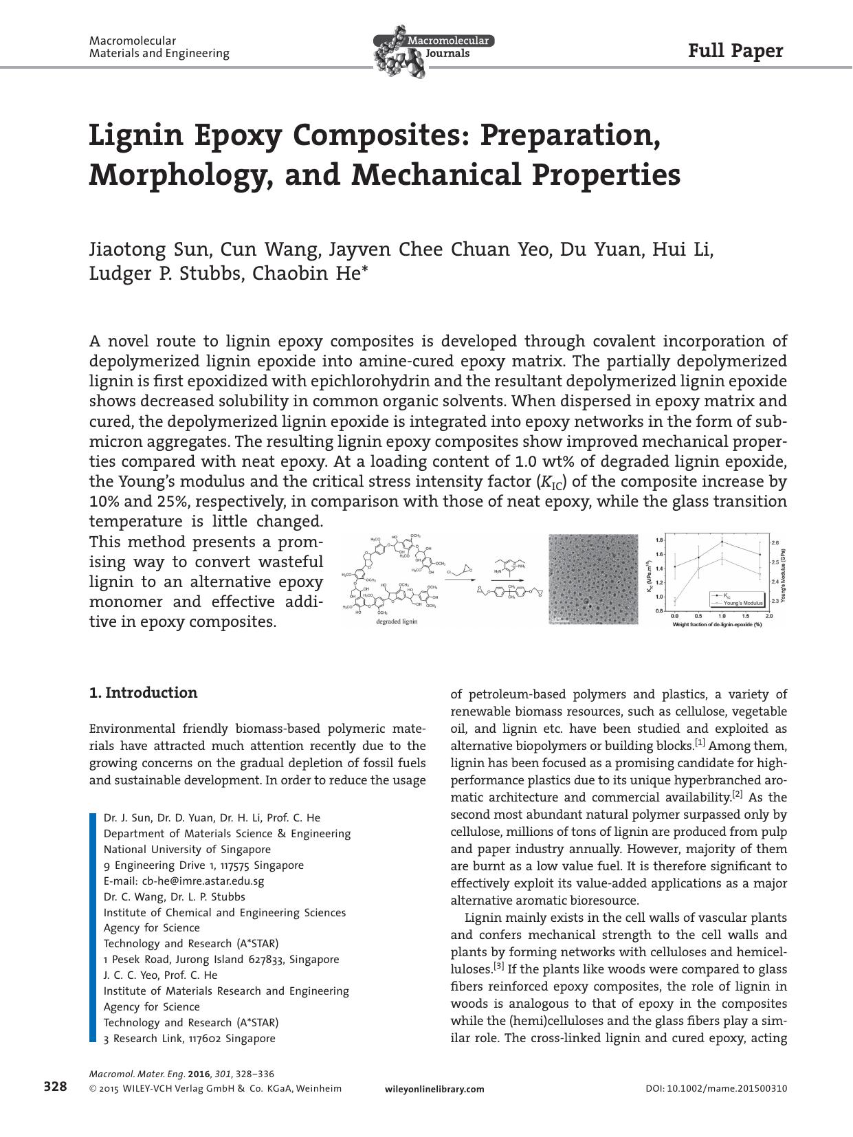 Lignin Epoxy Composites: Preparation, Morphology, and Mechanical Properties by Unknown