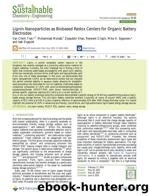 Lignin Nanoparticles as Biobased Redox Centers for Organic Battery Electrodes by unknow