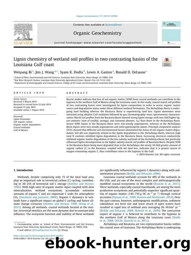 Lignin chemistry of wetland soil profiles in two contrasting basins of the Louisiana Gulf coast by Weiyang Bi & Jim J. Wang & Syam K. Dodla & Lewis A. Gaston & Ronald D. DeLaune