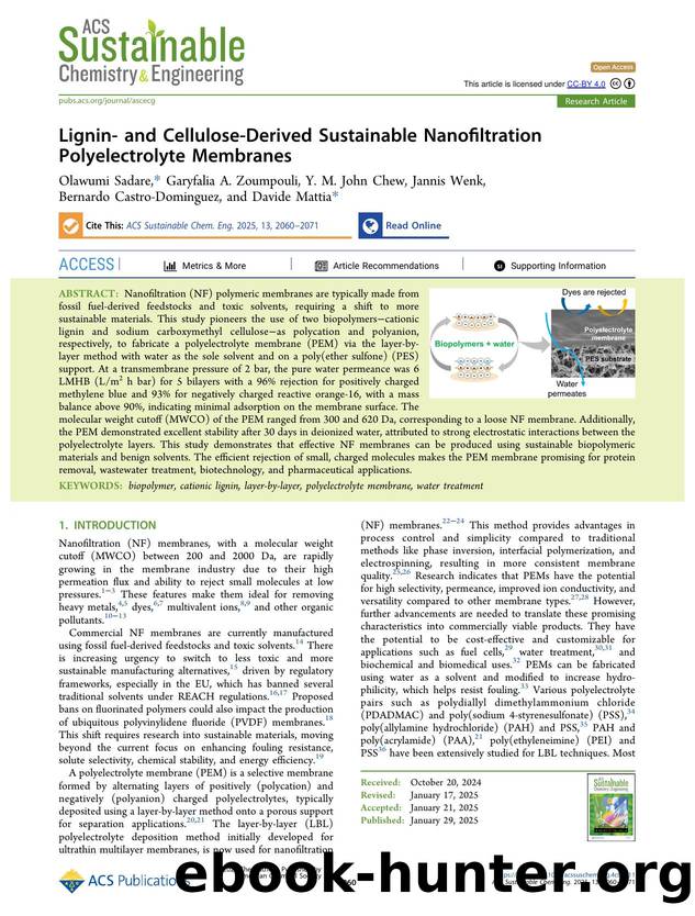 Lignin- and Cellulose-Derived Sustainable Nanofiltration Polyelectrolyte Membranes by unknow