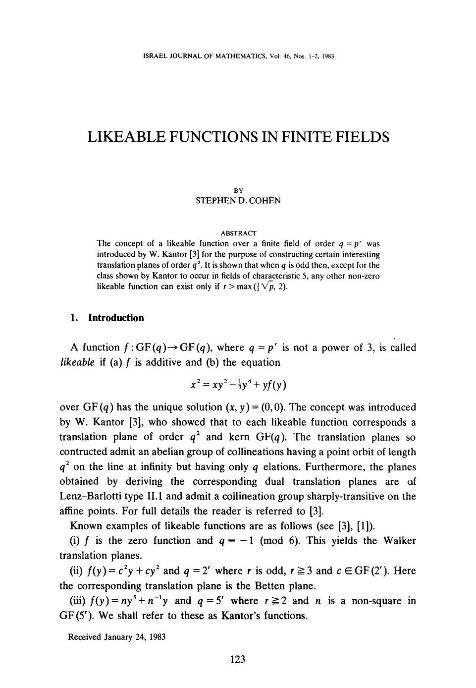 Likeable functions in finite fields by Unknown