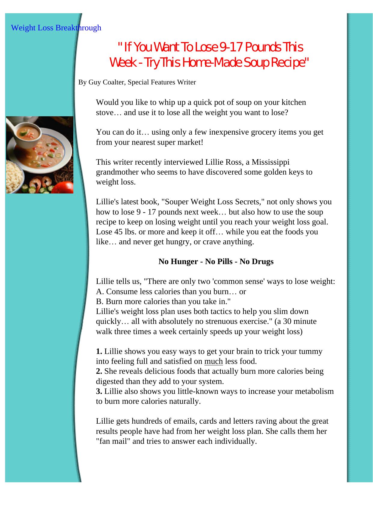 Lillie's Souper Weight Loss Plan. by Best of Kuszter's Collection