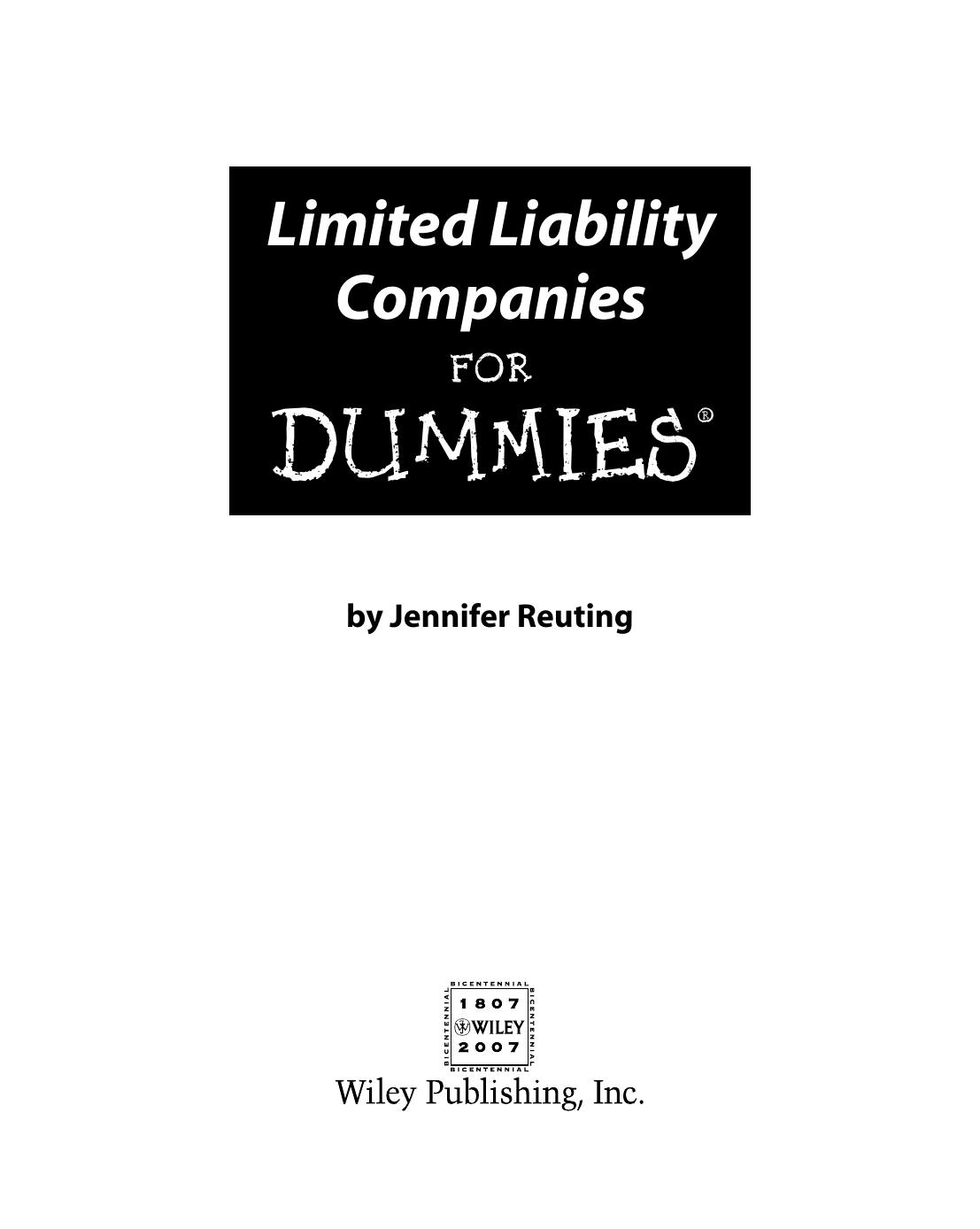 Limited Liability Companies for DUMmIES by Unknown