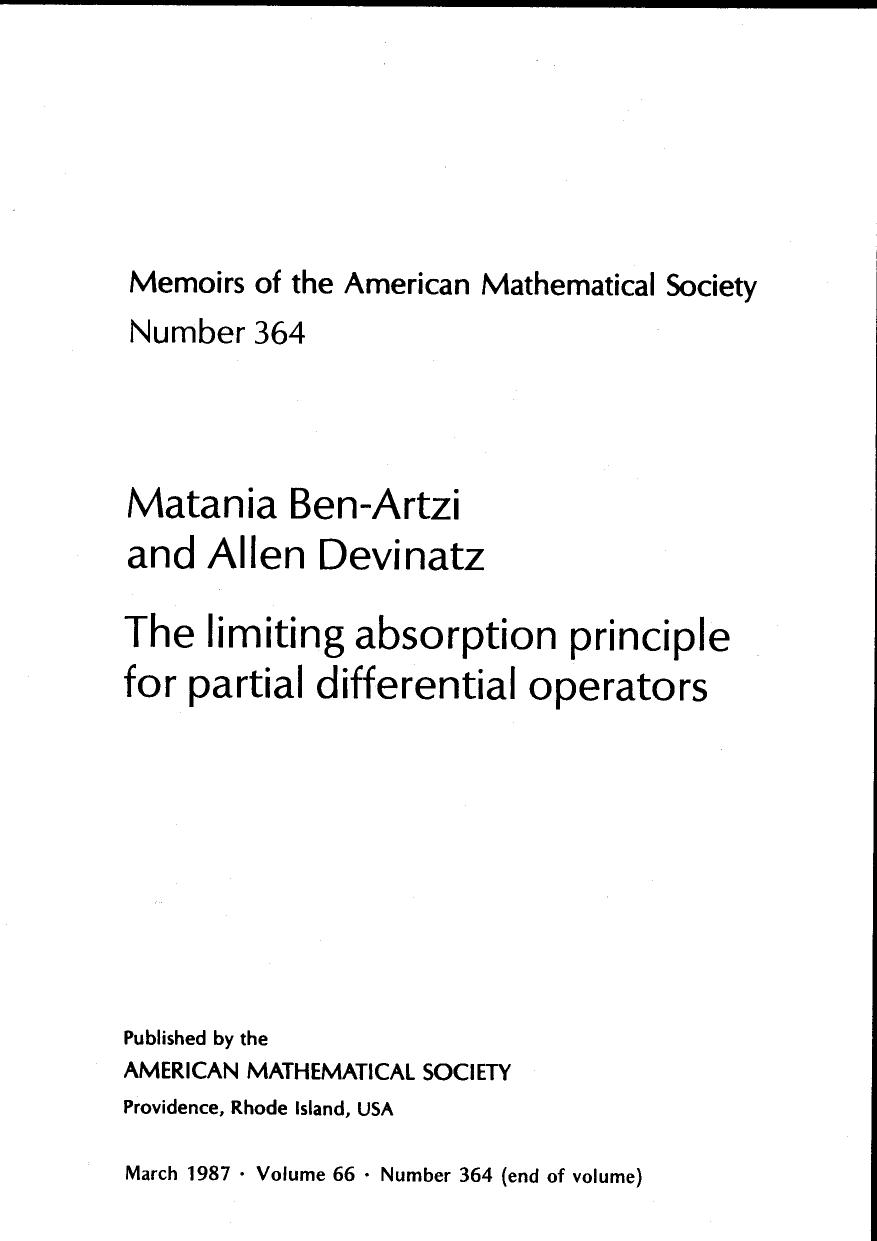 Limiting Absorption Principle for Partial Differential Operators (Memoirs of the American Mathematical Society) by Matania Ben-Artzi