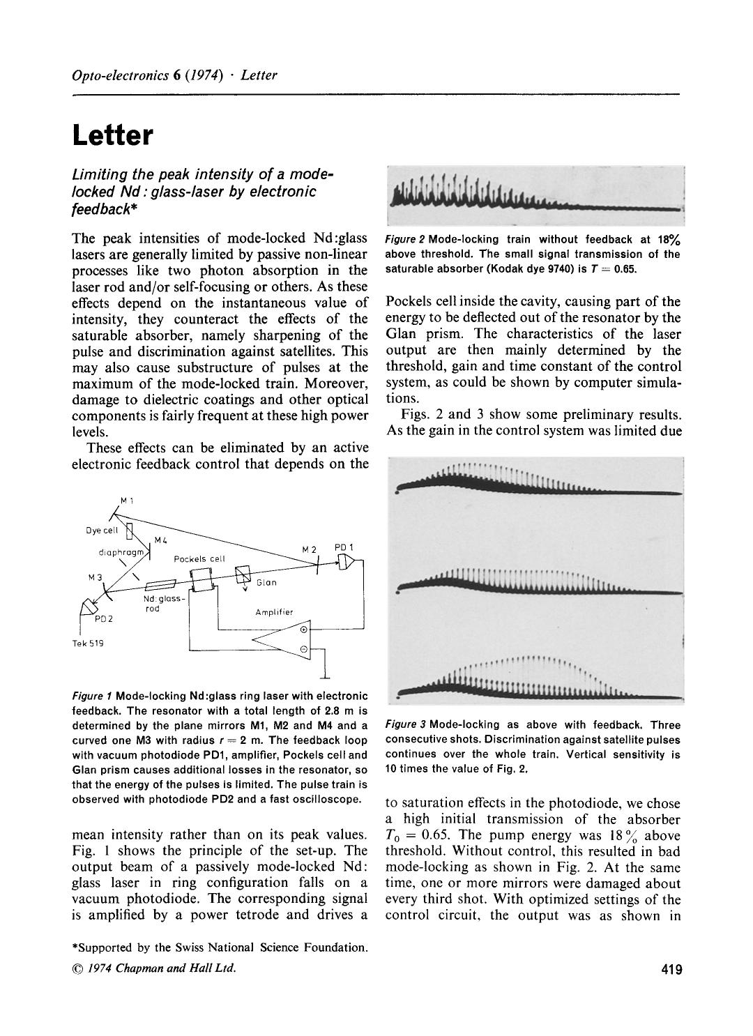 Limiting the peak intensity of a modelocked Nd: glass-laser by electronic feedback by Unknown