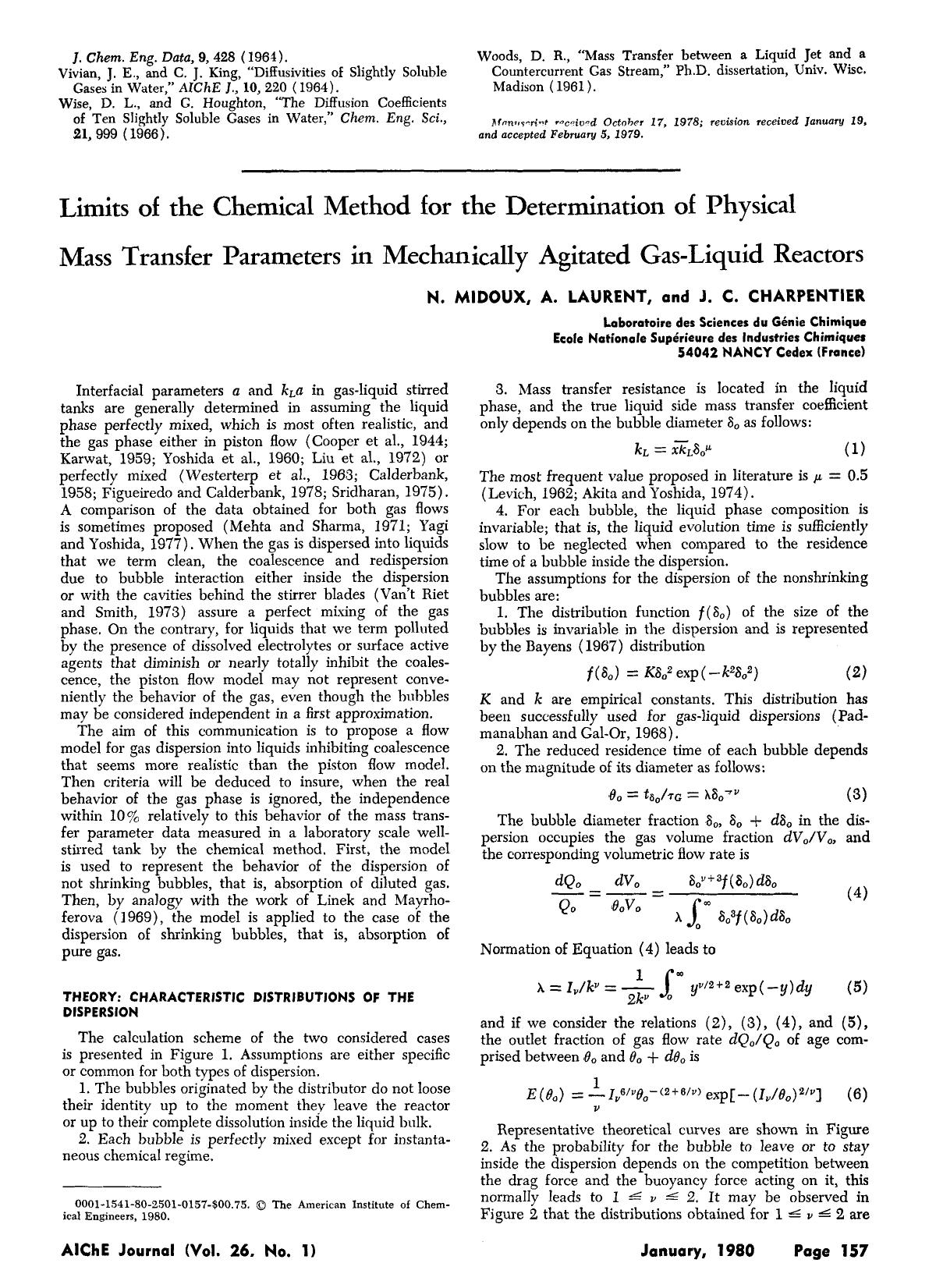 Limits of the chemical method for the determination of physical mass transfer parameters in mechanically agitated gas-liquid reactors by Unknown