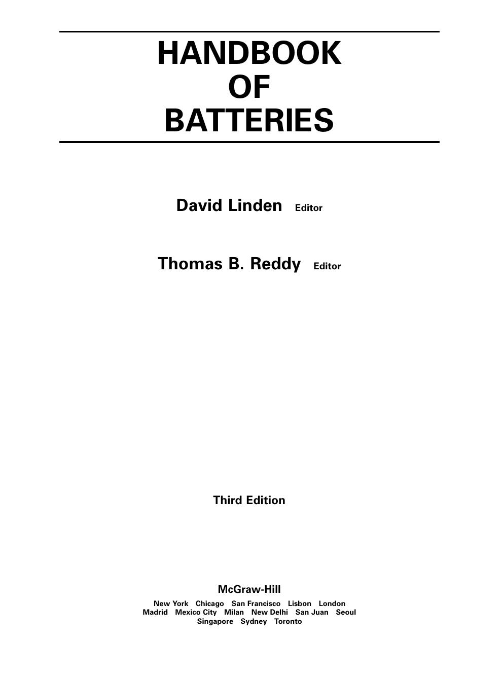Linden, Thomas B. Reddy by Handbook Of Batteries-McGraw-Hill Professional (2001)