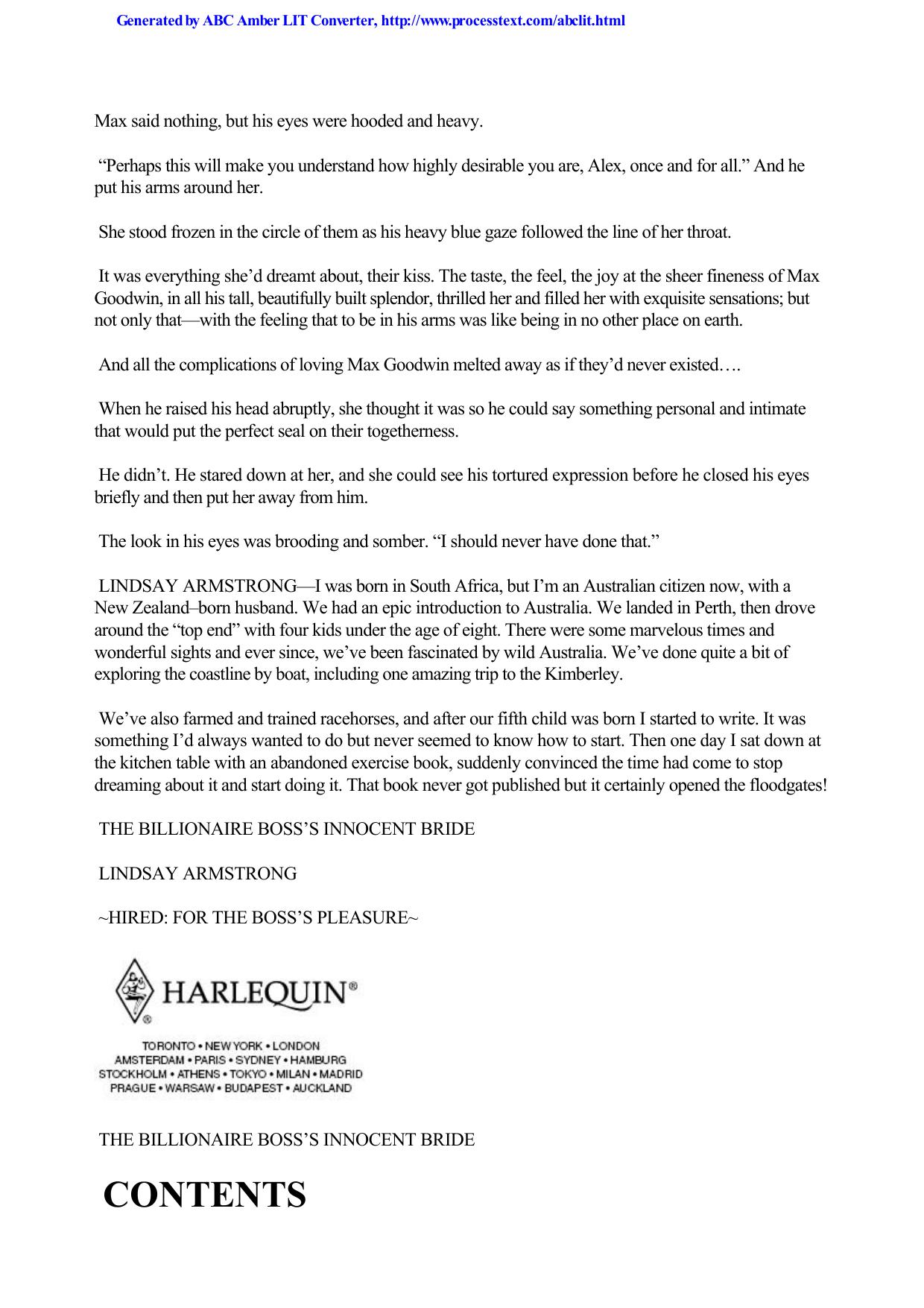 Lindsay Armstrong by The Billionaire Boss's Innocent Bride